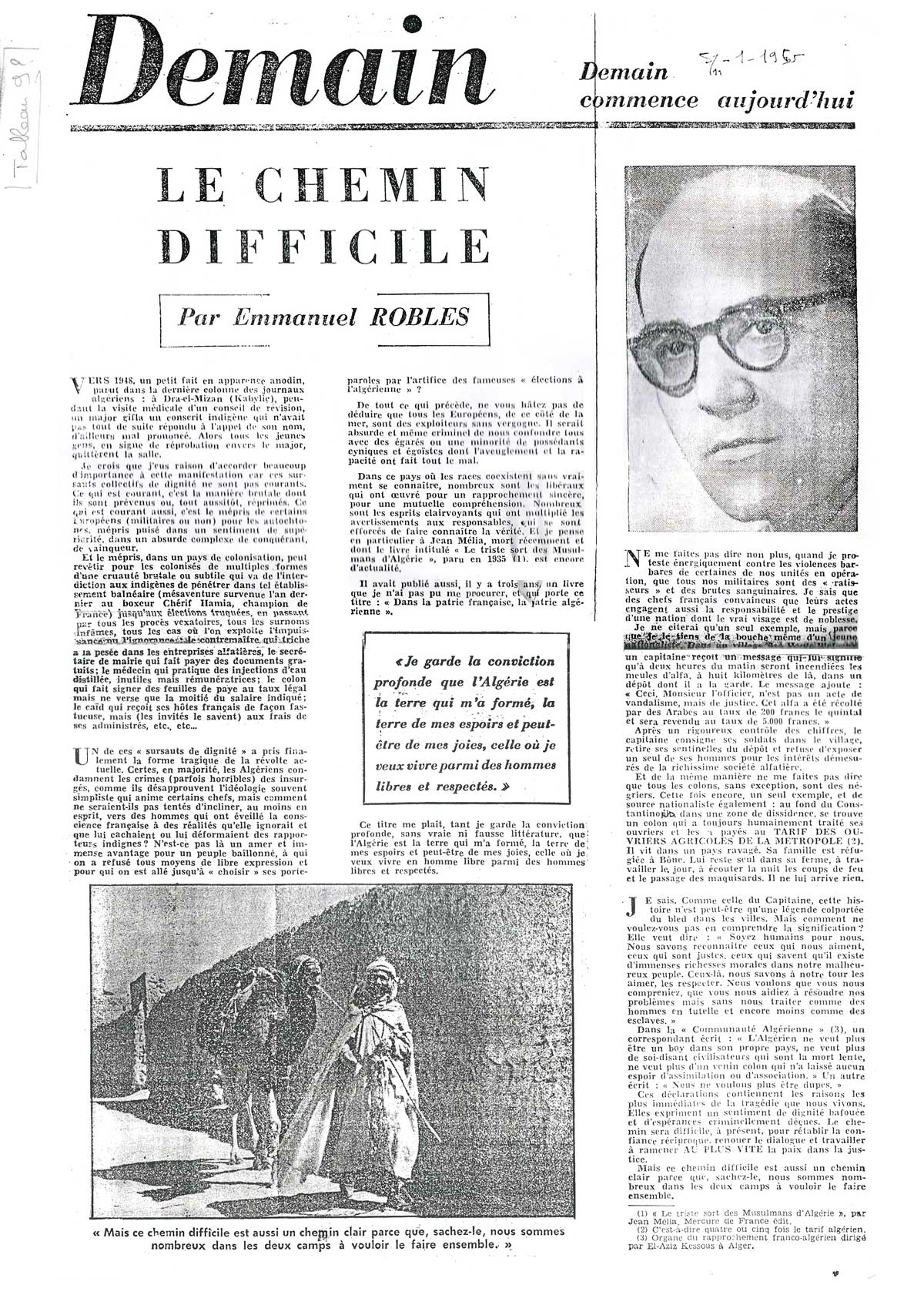 Demain, Le chemin difficile par Emmanuel Roblès